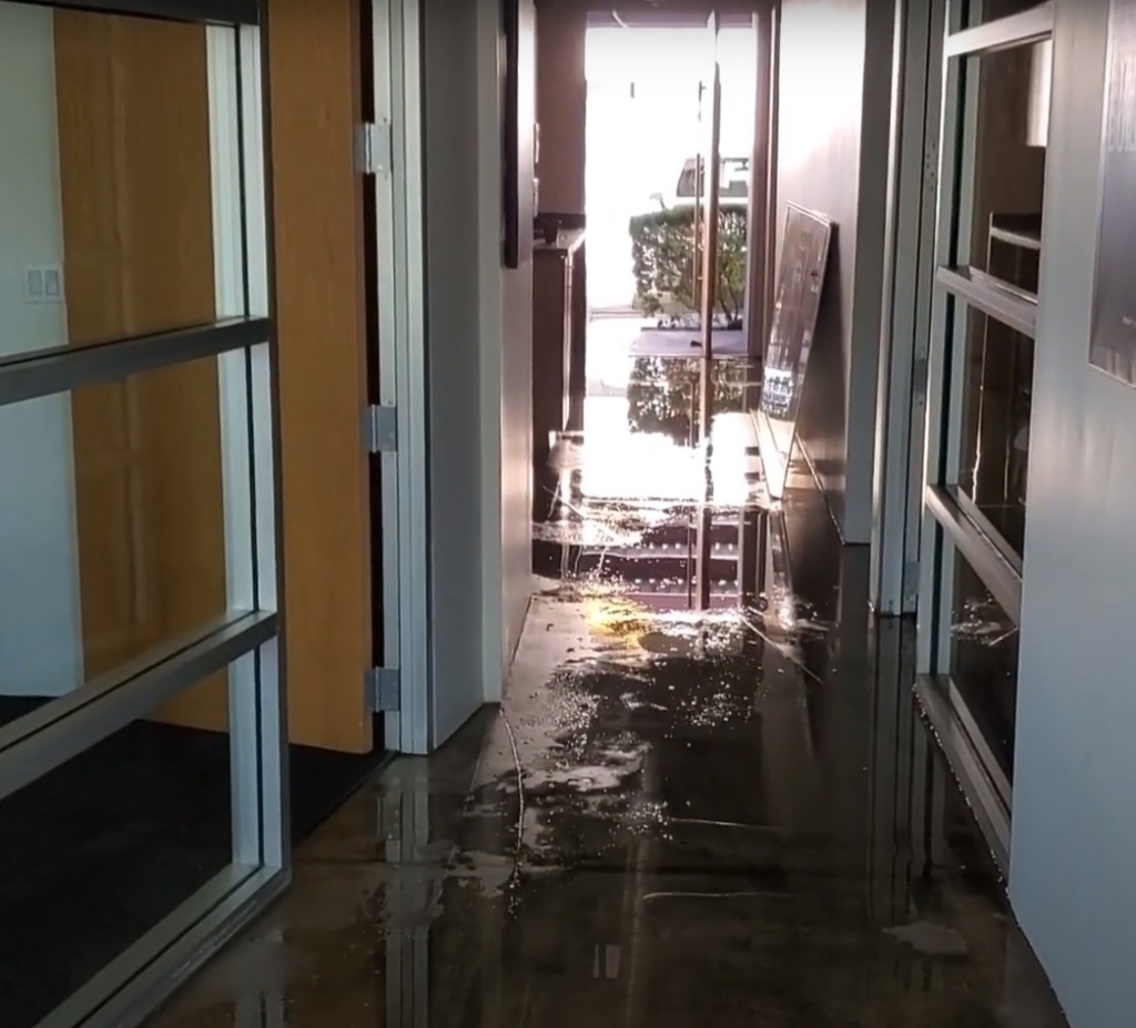 soaked hallways from water supply line leak